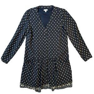 Garnet Hill Navy Blue Floral Crepe Drop Waist Dress Womens Size 6